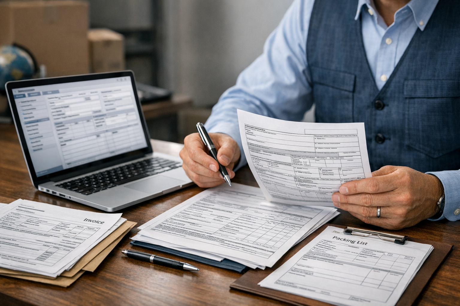 Customs Paperwork Review at Professional Desk