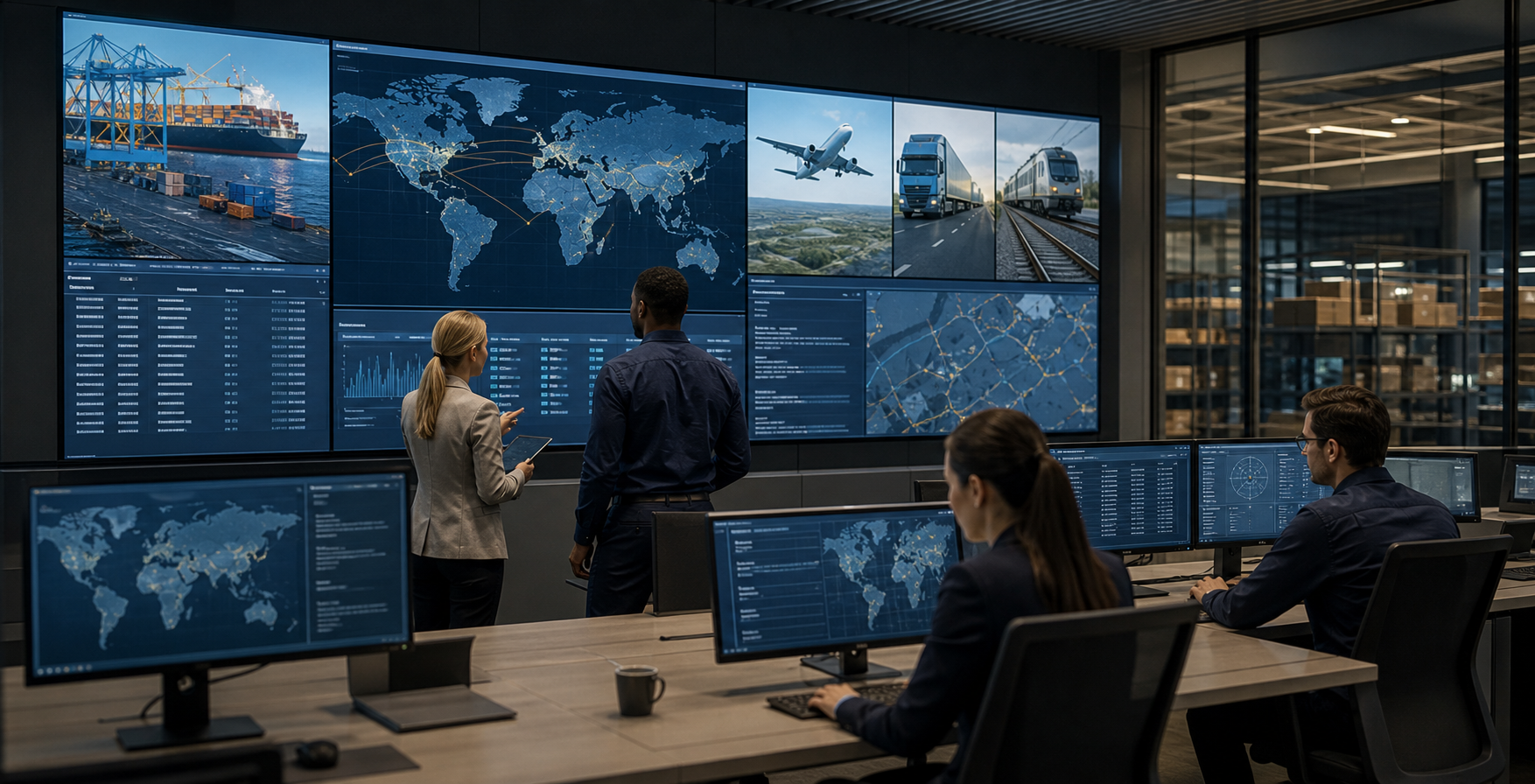 Global Freight Command Centre with Live Logistics Tracking Displays