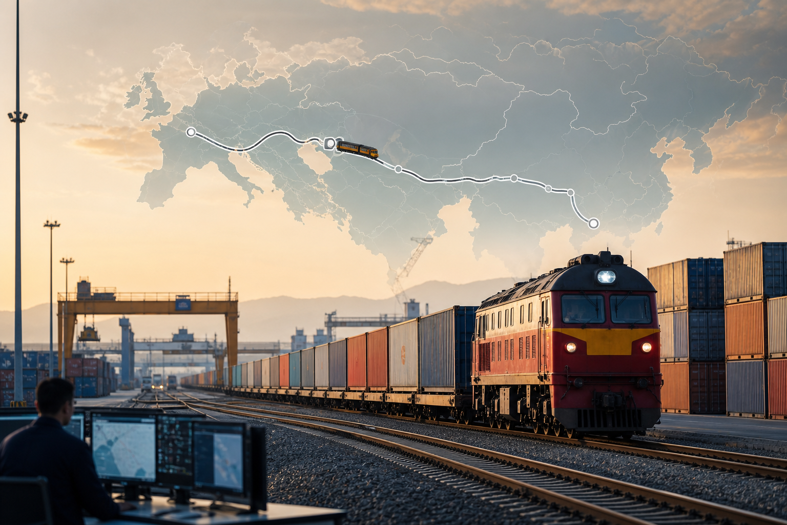 Modern Freight Train Across China to Europe Corridor Modern Freight Train Across China to Europe Corridor