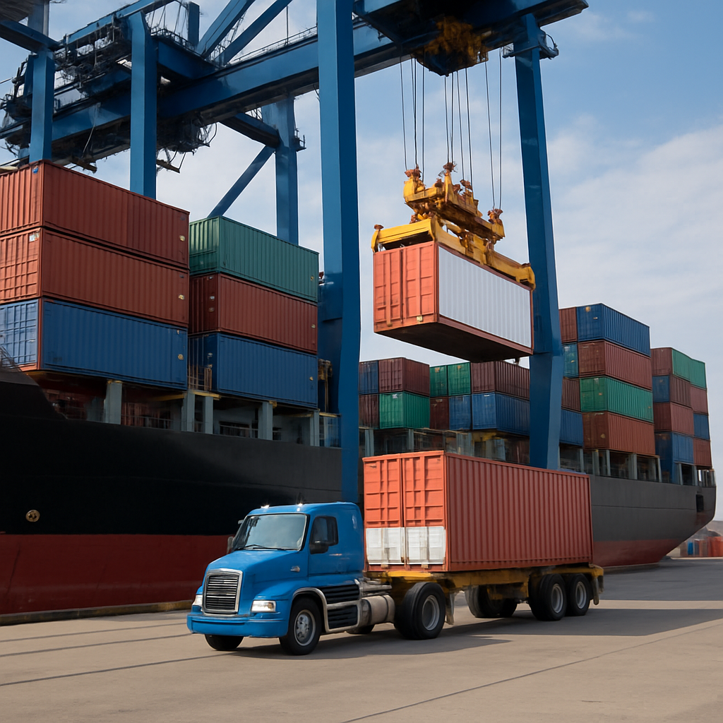 Vessel offloading container to truck-1