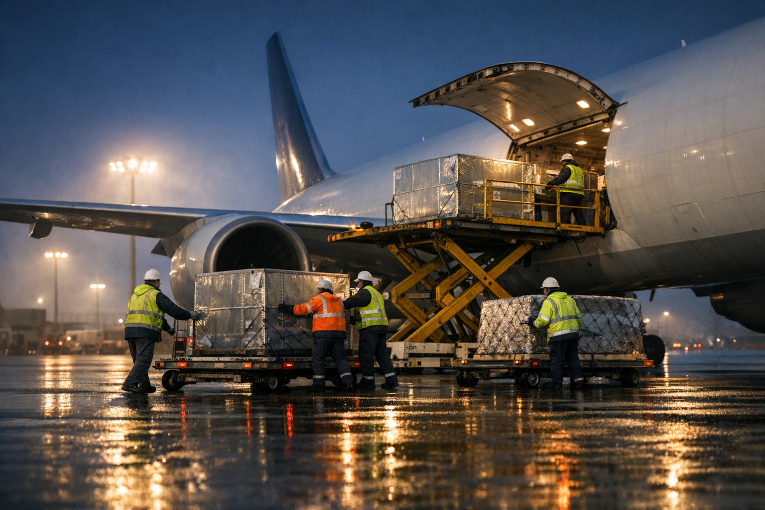 Cargo Aircraft Loading at Dawn