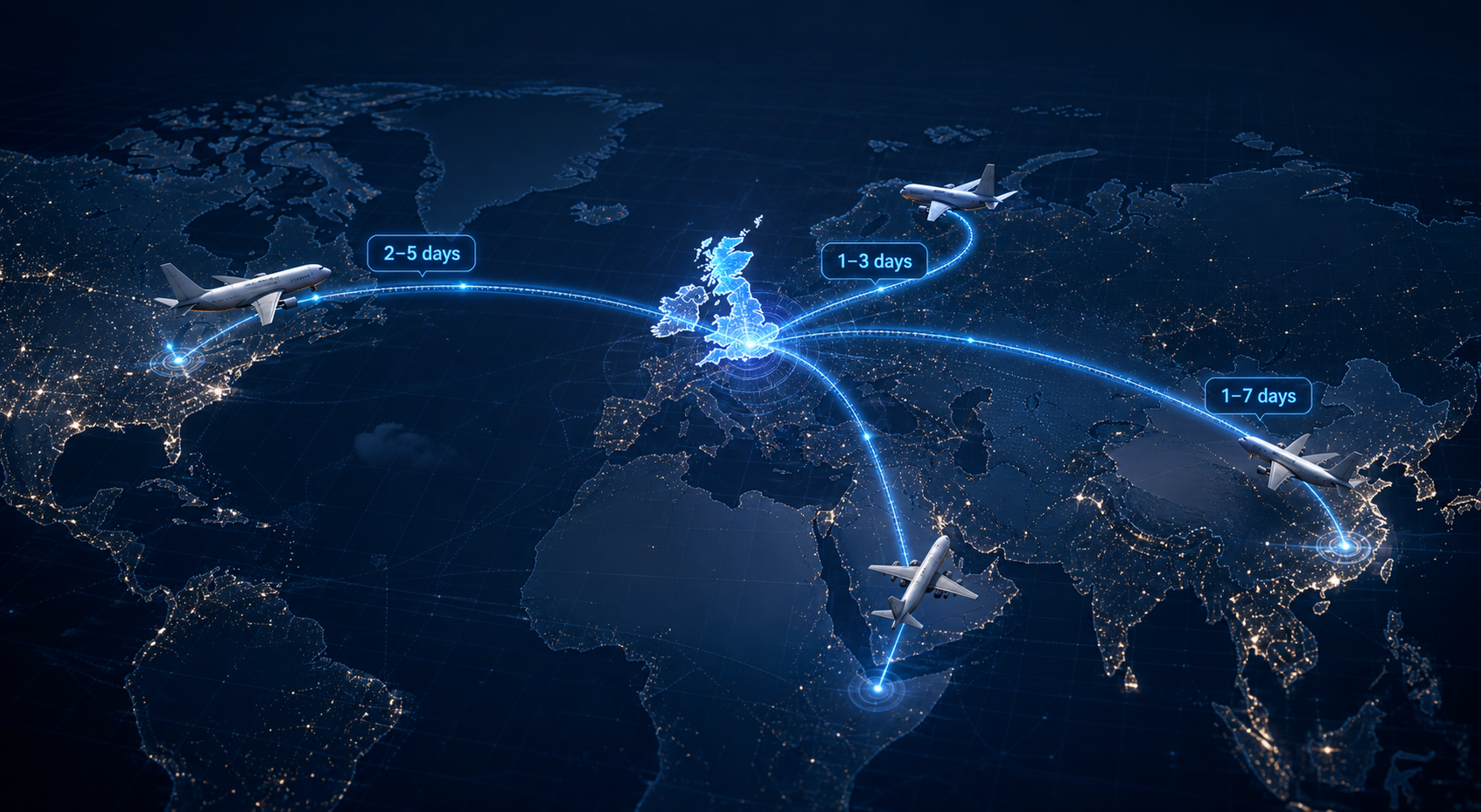 Global Logistics Map with Air Freight Routes to UK Global Logistics Map with Air Freight Routes to UK