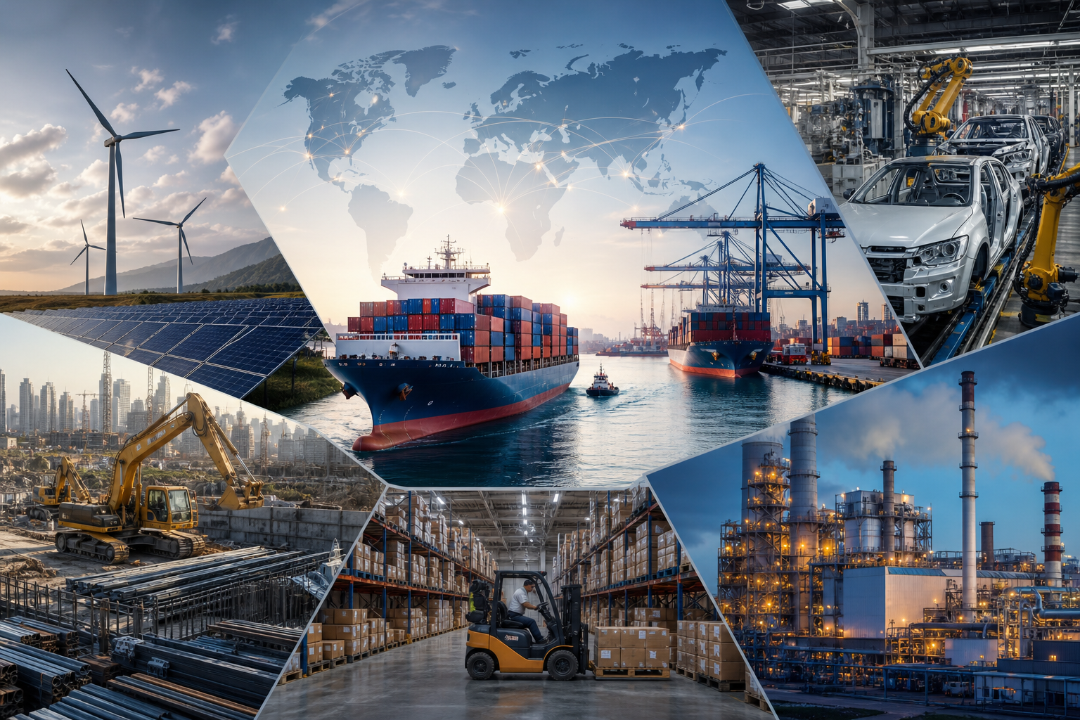 Global Supply Chain Interconnected Industries Collage