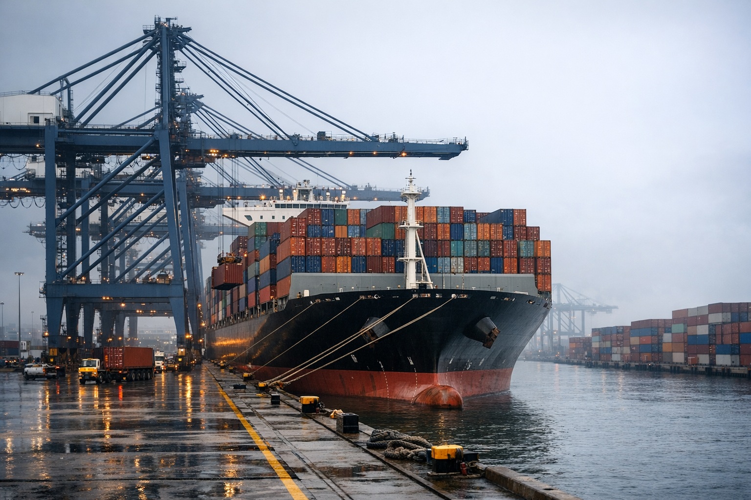 Massive Container Ship Unloading at European Port