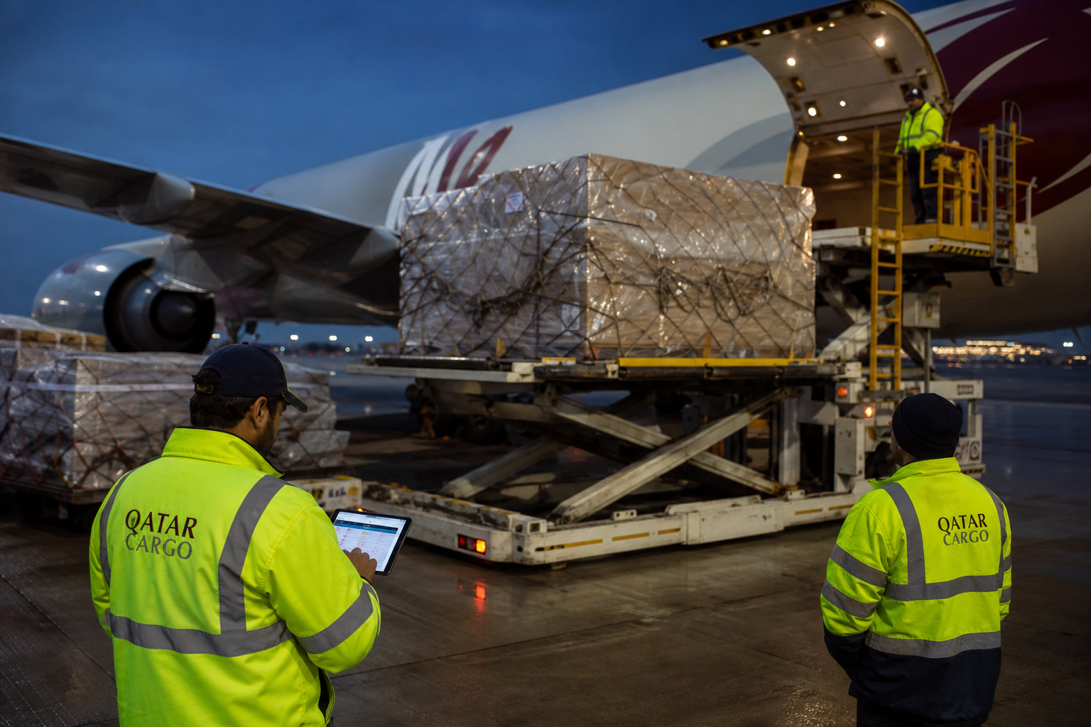 Modern Cargo Aircraft Loading at International Airport Modern Cargo Aircraft Loading at International Airport