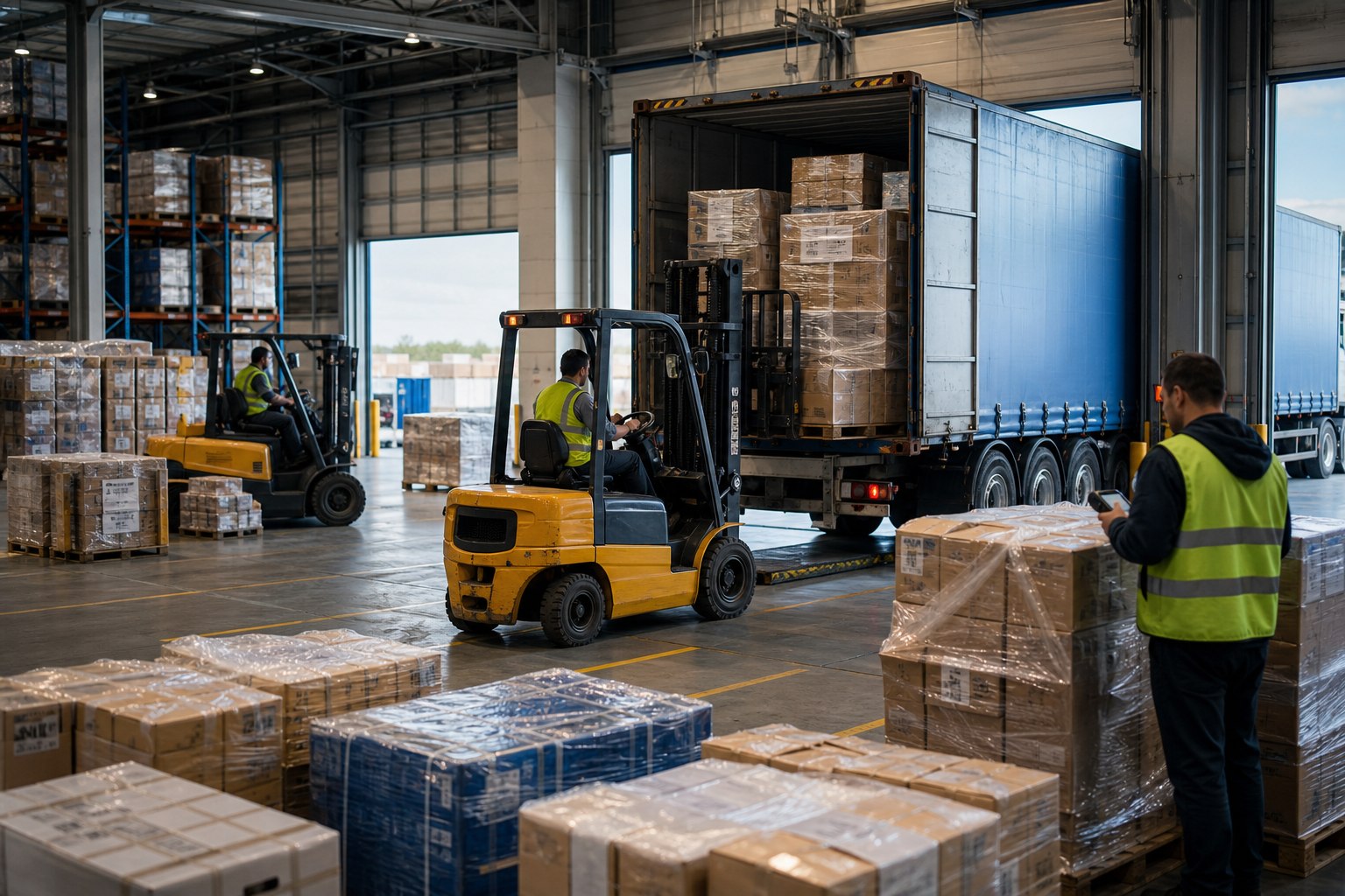 Modern Freight Consolidation in Steel and Blue Warehouse Modern Freight Consolidation in Steel and Blue Warehouse