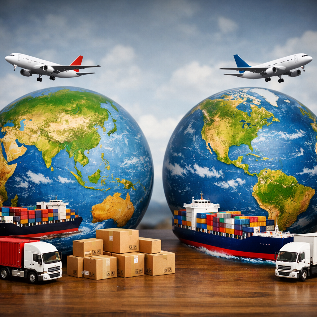 Two Globes with Container Ships and Cargo Transport-1